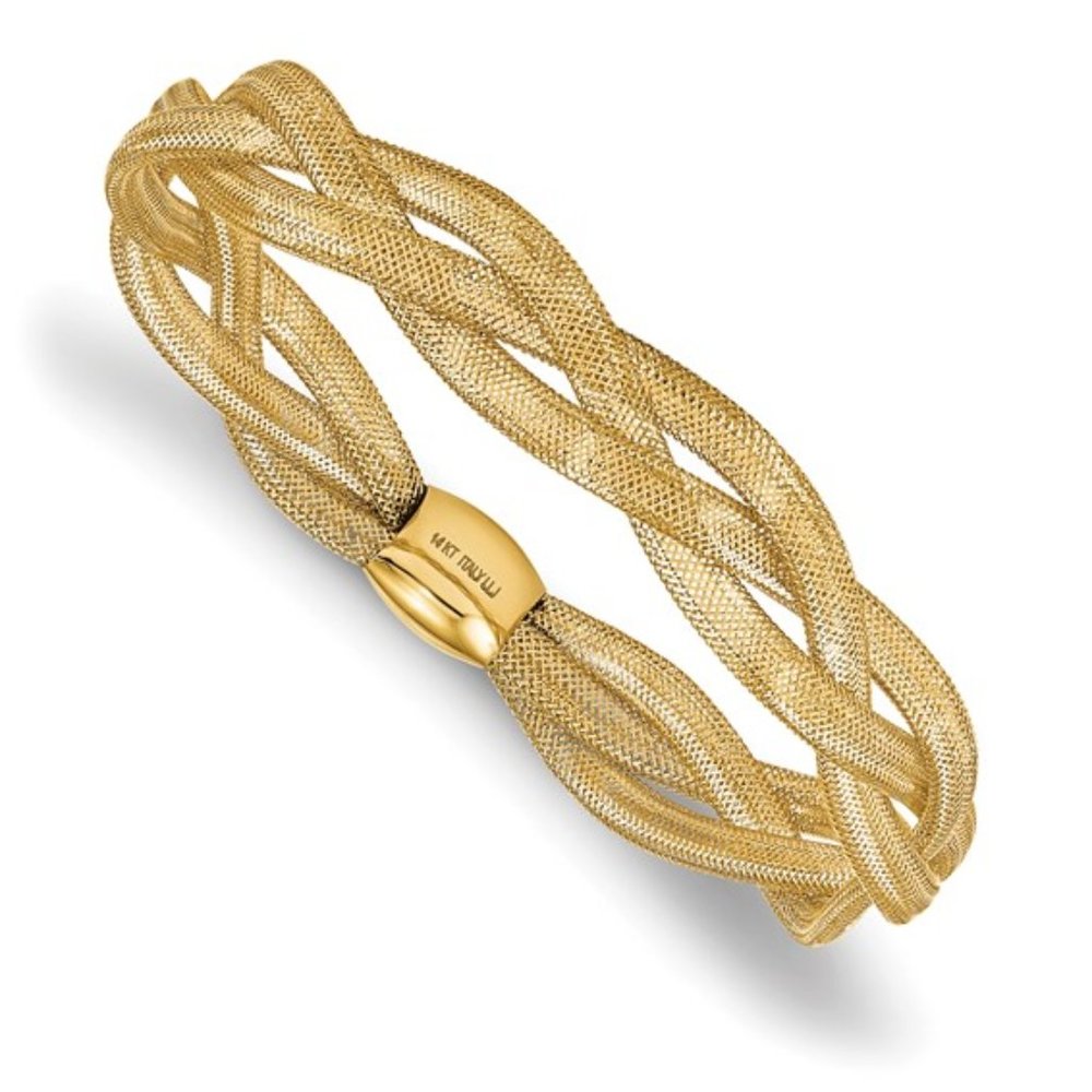Leslie's 14k Yellow Gold Fancy Stretch Mesh Bangle Bracelet for women ladies